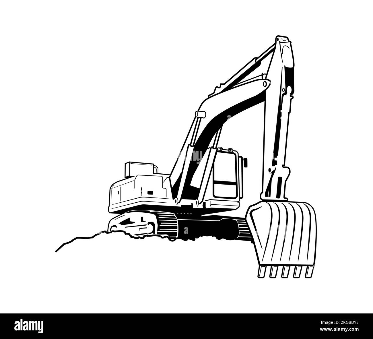 Illustrazione di un escavatore cingolato moderno a vettore piatto. Illustrazione Vettoriale