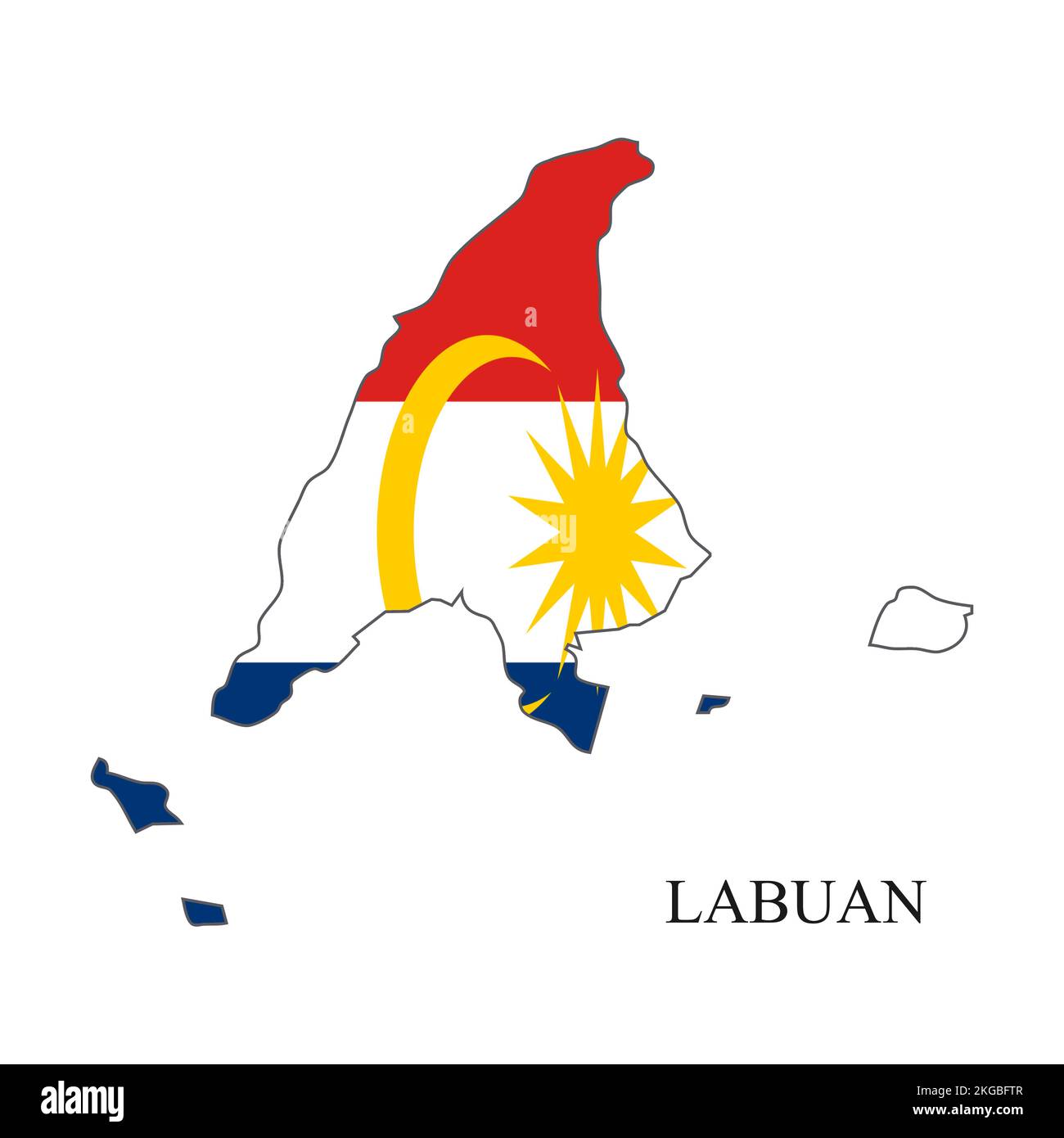 Illustrazione del vettore della mappa Labuan. Città malese. Stato in Malesia Illustrazione Vettoriale