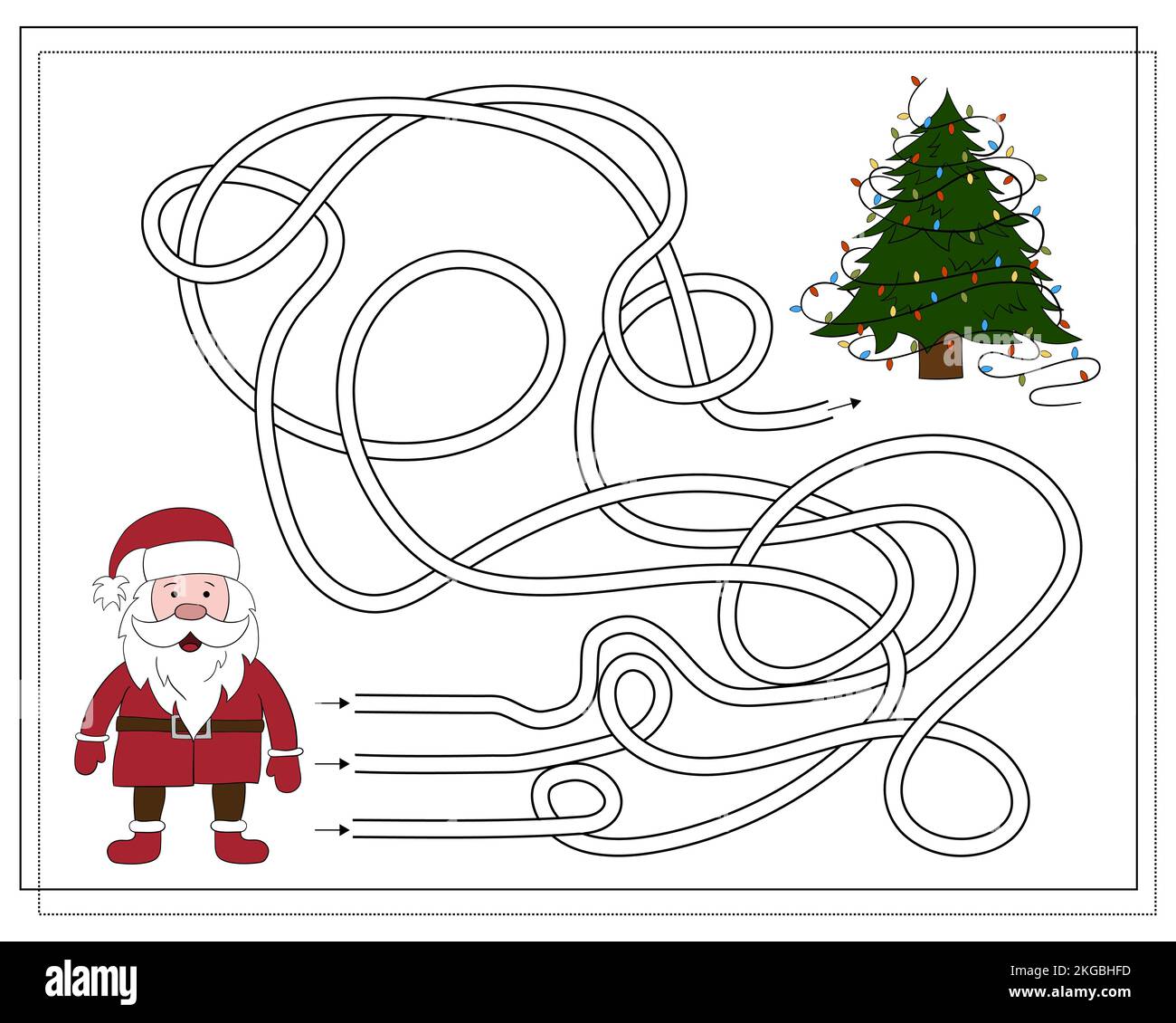 Un gioco di puzzle per i bambini, passare attraverso il labirinto. Cartone animato Babbo Natale Illustrazione Vettoriale