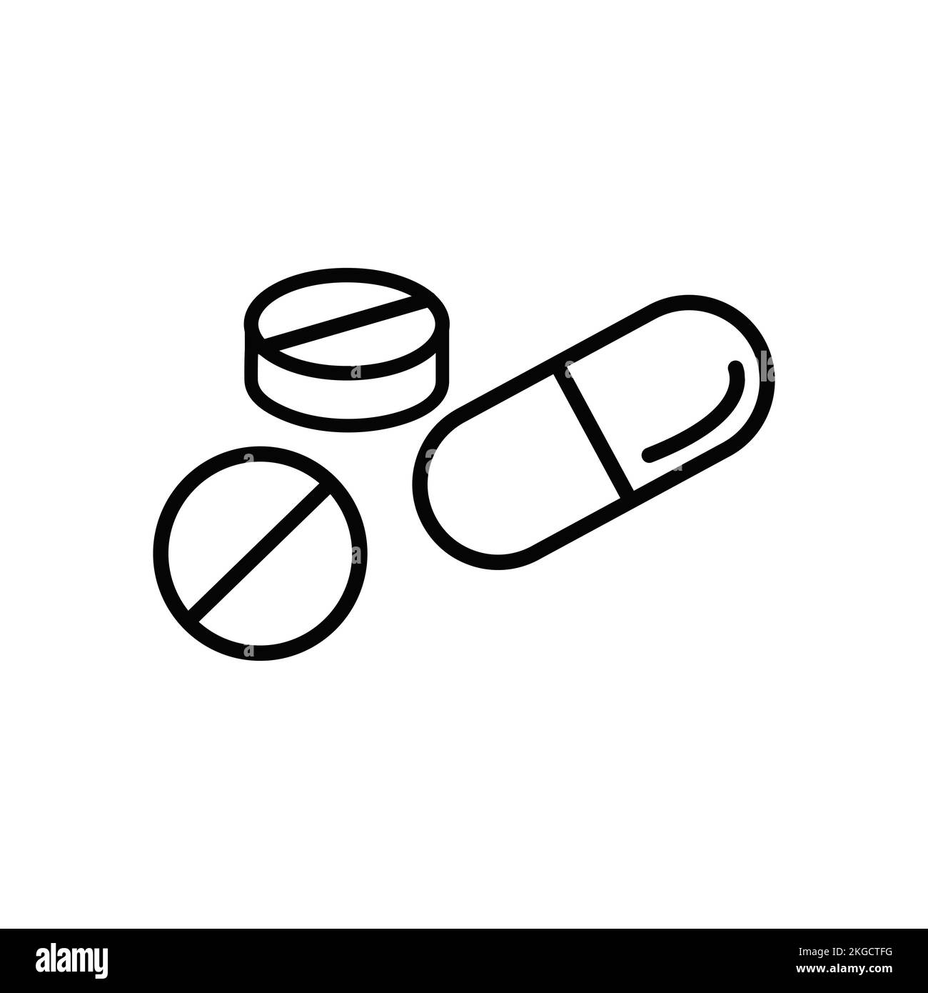Icona della linea pills. Logo con profilo nero di alta qualità per la progettazione di siti Web e applicazioni mobili. Illustrazione vettoriale su sfondo bianco. Illustrazione Vettoriale