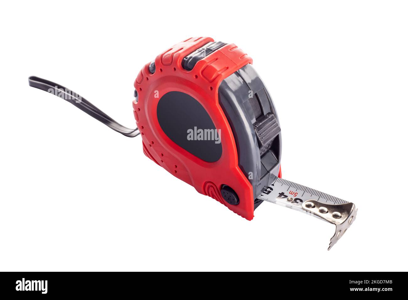 Metro a nastro rosso isolato su sfondo bianco. Metro a nastro Foto Stock
