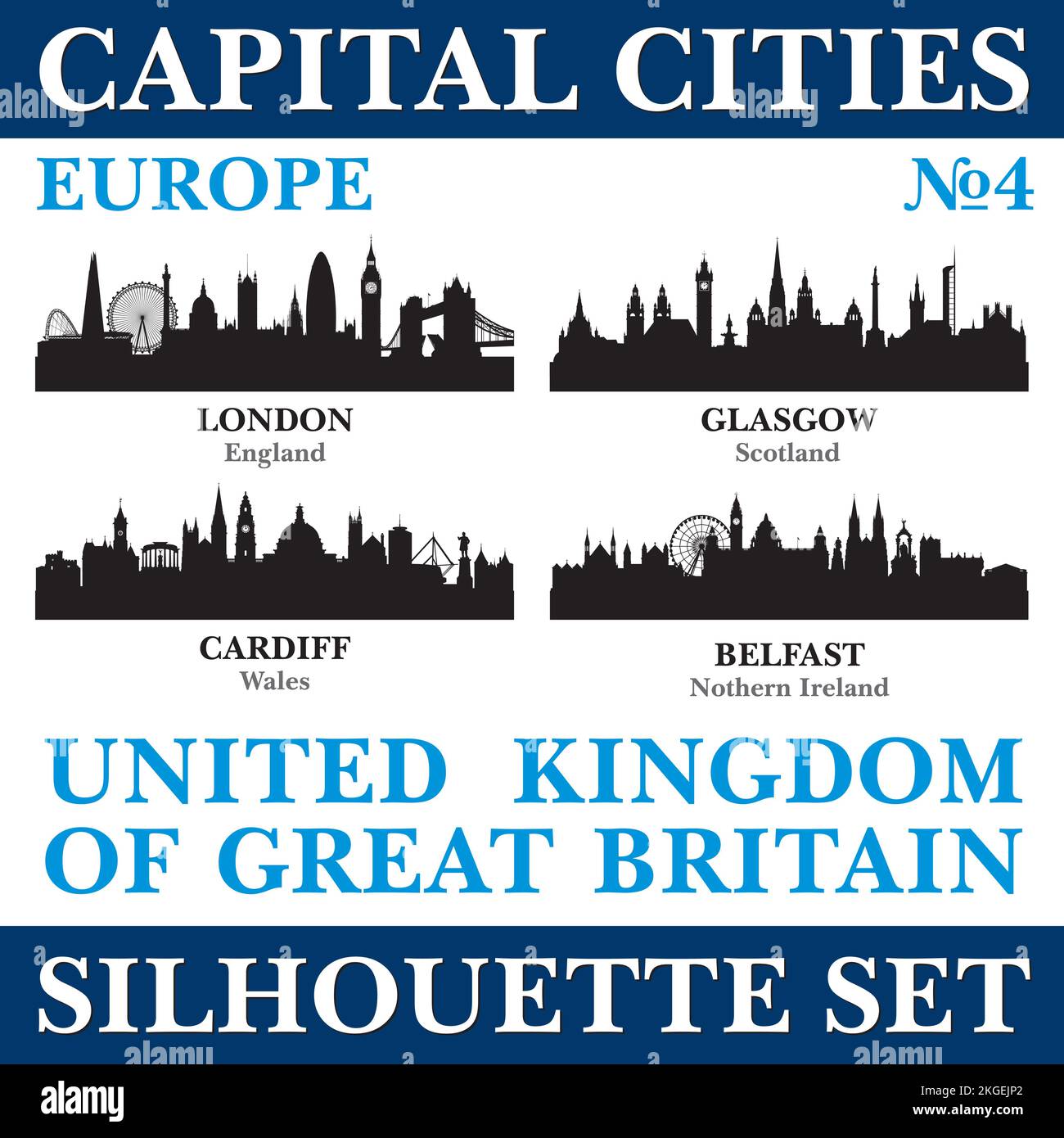 Skyline delle capitali. Europa. Illustrazione dello sfondo della silhouette vettoriale. Illustrazione Vettoriale