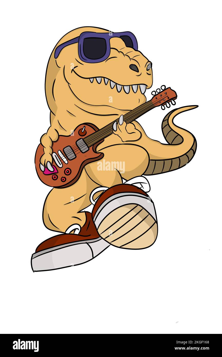 Tyrannosaurus rex suona chitarra elettrica. Stile rock'n'roll Foto Stock