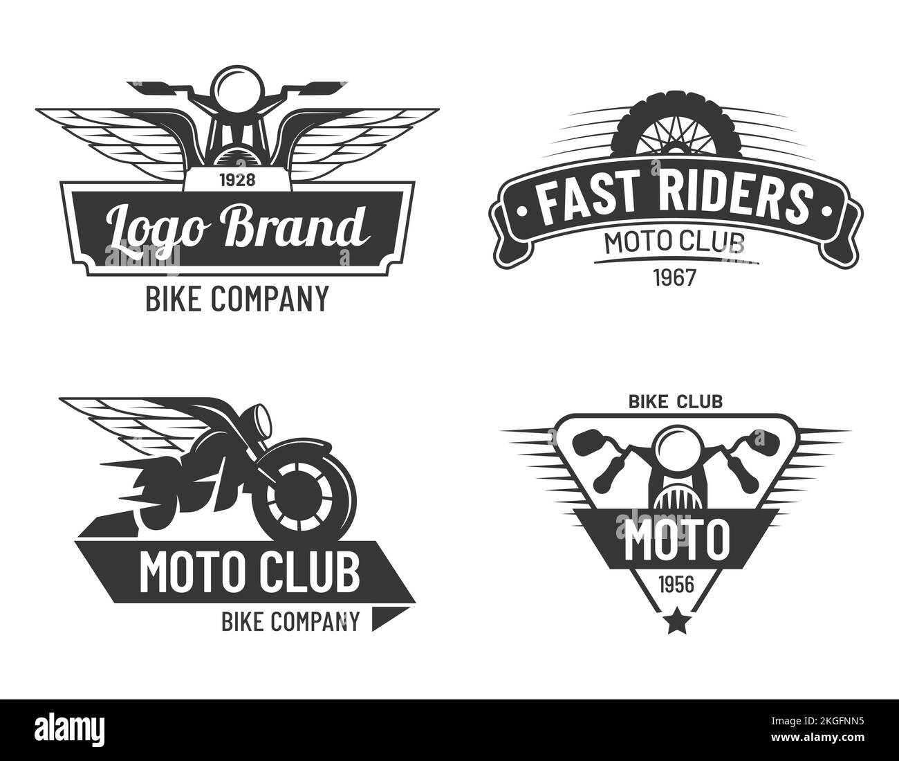 Set di distintivi per motociclette, moto club per motociclisti veloci Illustrazione Vettoriale