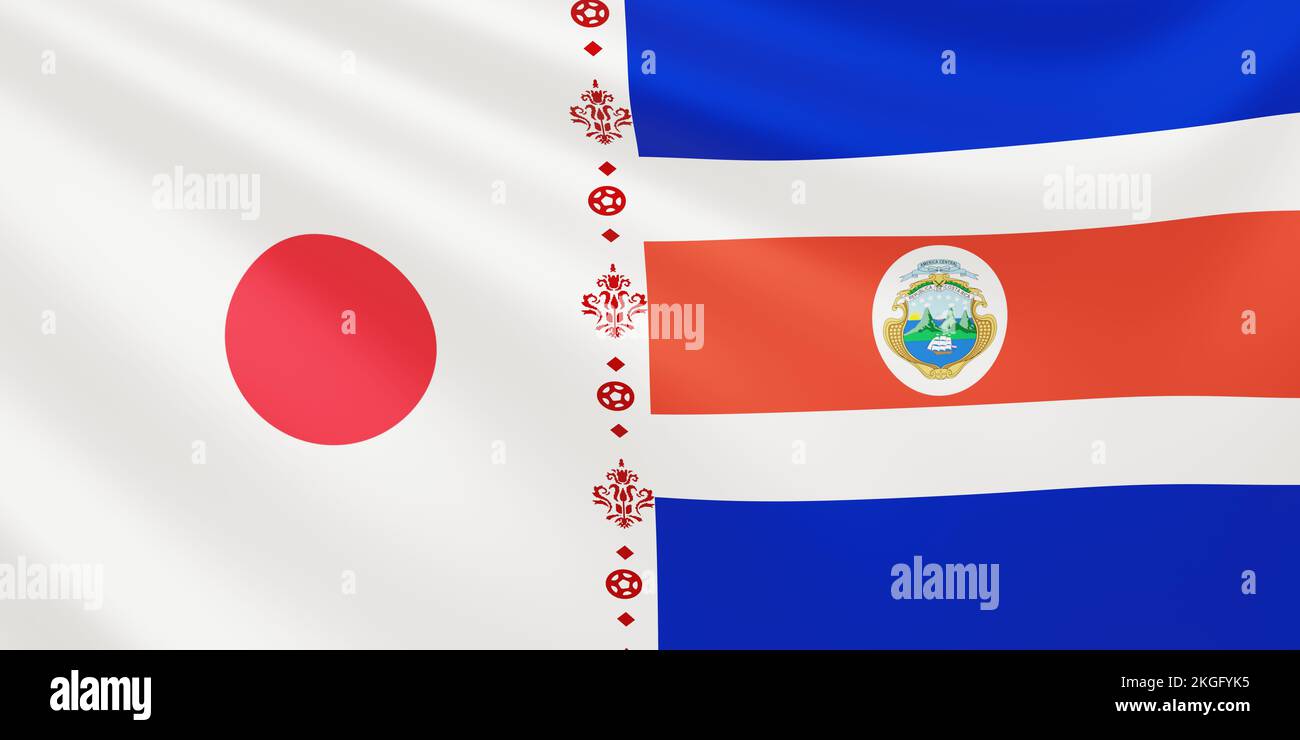 Bandiera delle squadre nazionali di calcio Giappone vs Costa Rica alla coppa del mondo di calcio. rendering 3d. Foto Stock