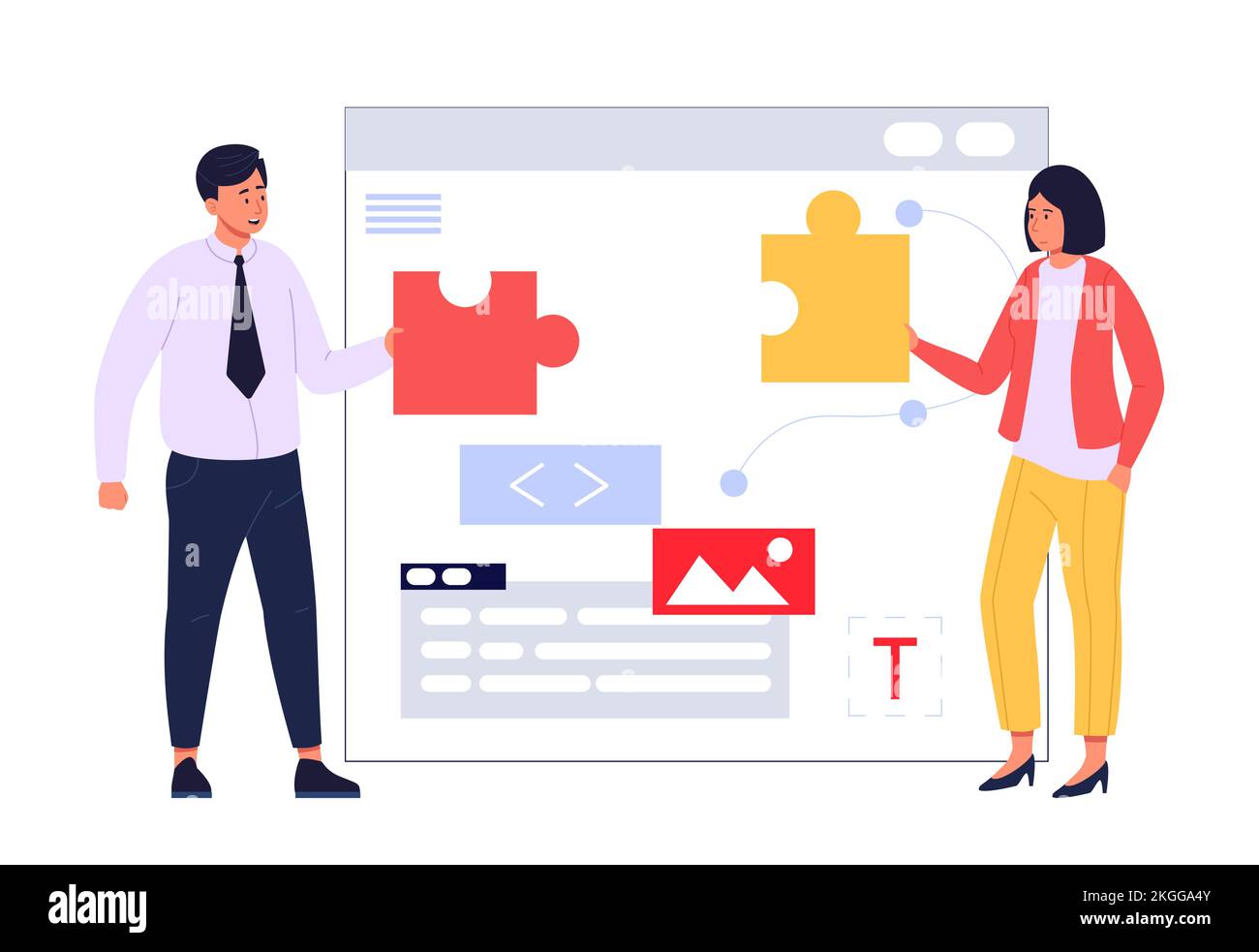 Personaggi dello sviluppo software, avvio del concetto di lavoro di squadra Illustrazione Vettoriale