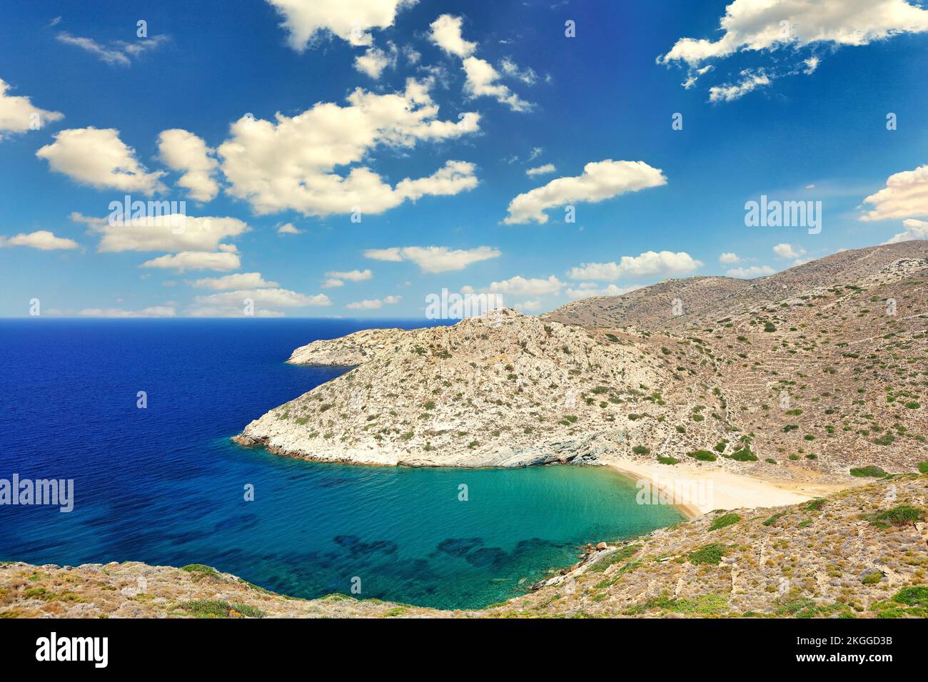 La spiaggia appartata Loretzena nell'isola di iOS, Grecia Foto Stock