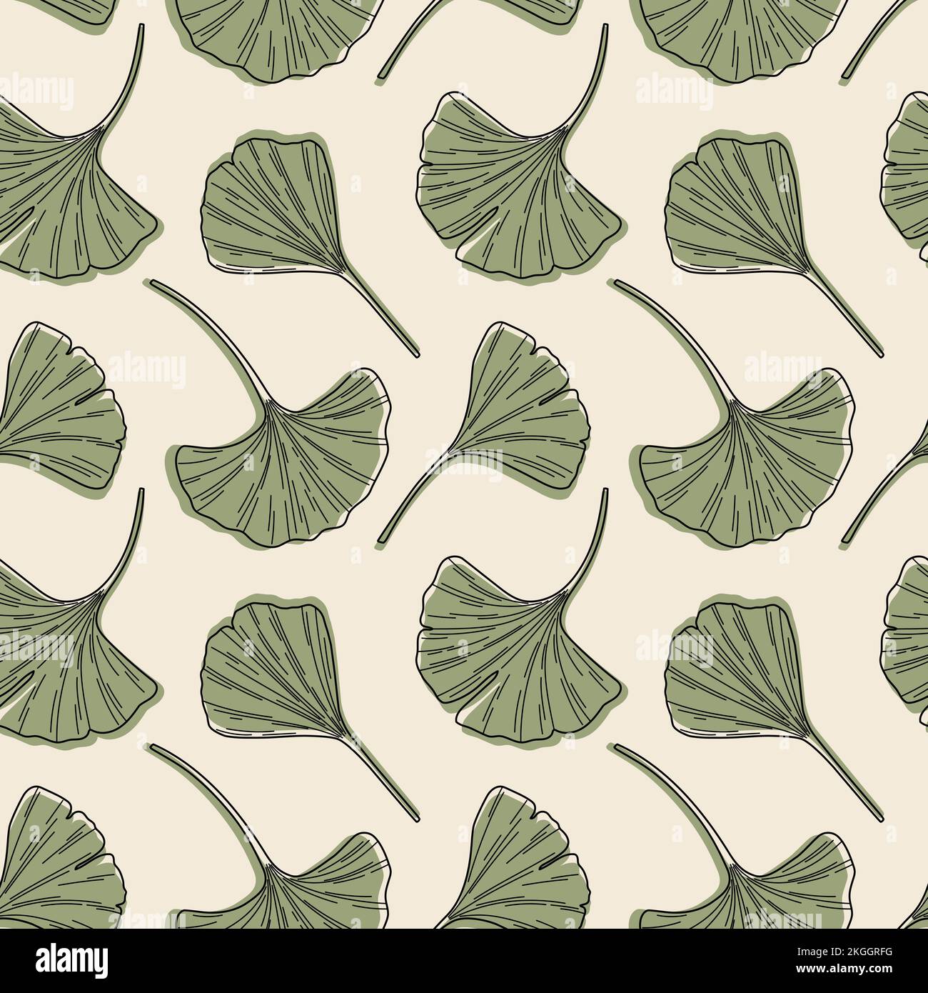 Ginkgo Biloba foglie verdi e gialle isolate su sfondo bianco. Elementi dell'illustrazione disegnati a mano botanici Illustrazione Vettoriale