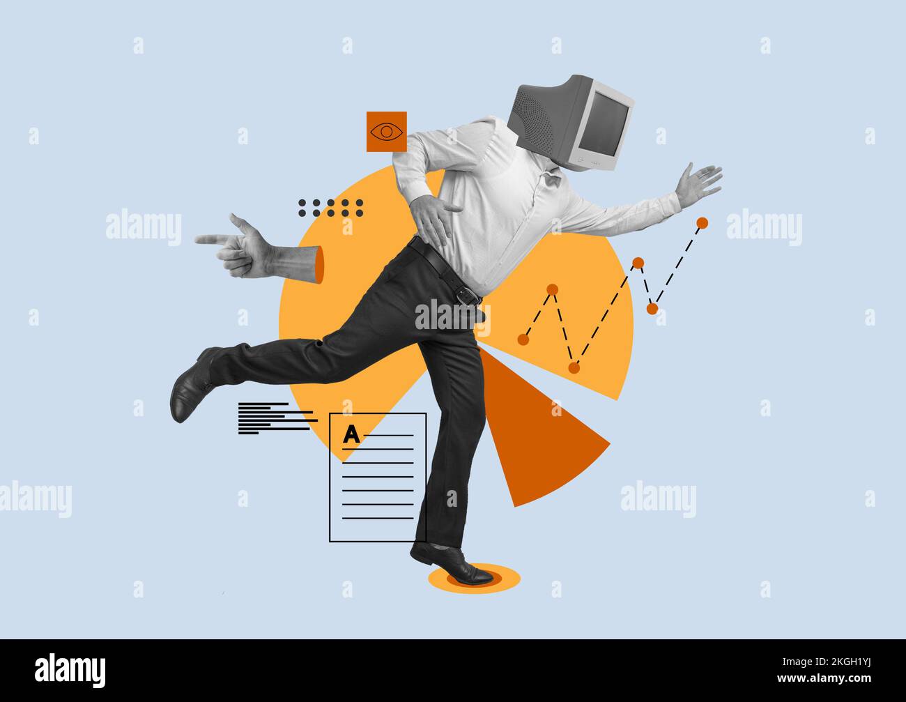 Business Collage esecuzione ufficio businessman Finanza grafico e mano dito Foto Stock