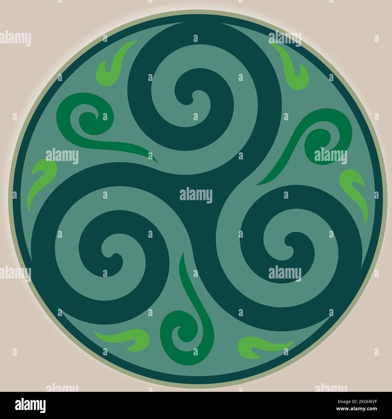 Nodo Celtico e cerchio del Triskelion - simbolo Celtico - Trinità - geometria Sacra - colori Energy Green Illustrazione Vettoriale