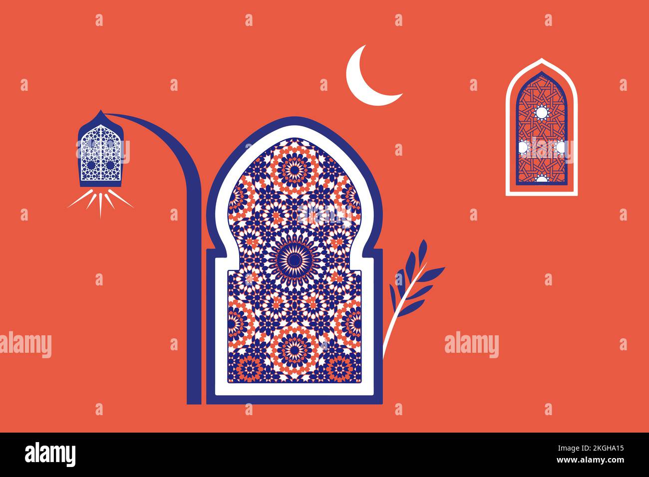 Architettura astratta poster semplice geometrico. Marocchino contemporaneo astratto geometrico. Finestre, porte e scale in stile arabo-orientale islamico. Illustrazione Vettoriale