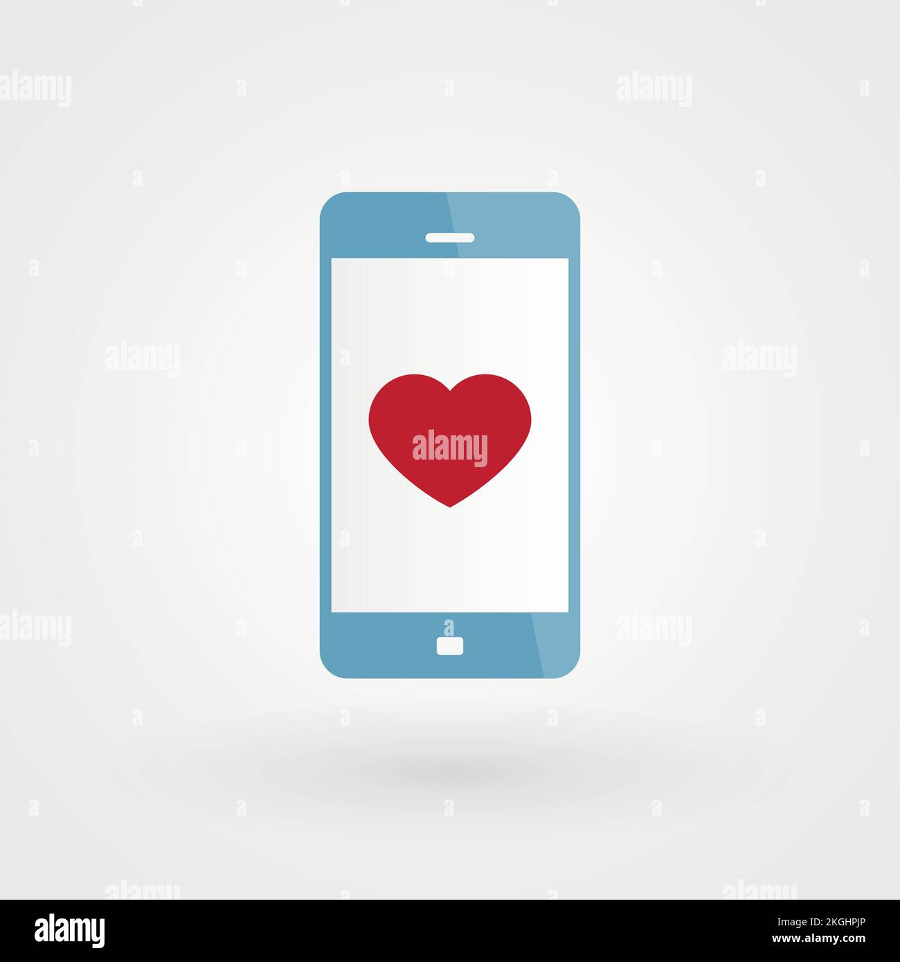Smartphone e cuore. Concetto di amore romantico. Illustrazione vettoriale, design piatto Illustrazione Vettoriale