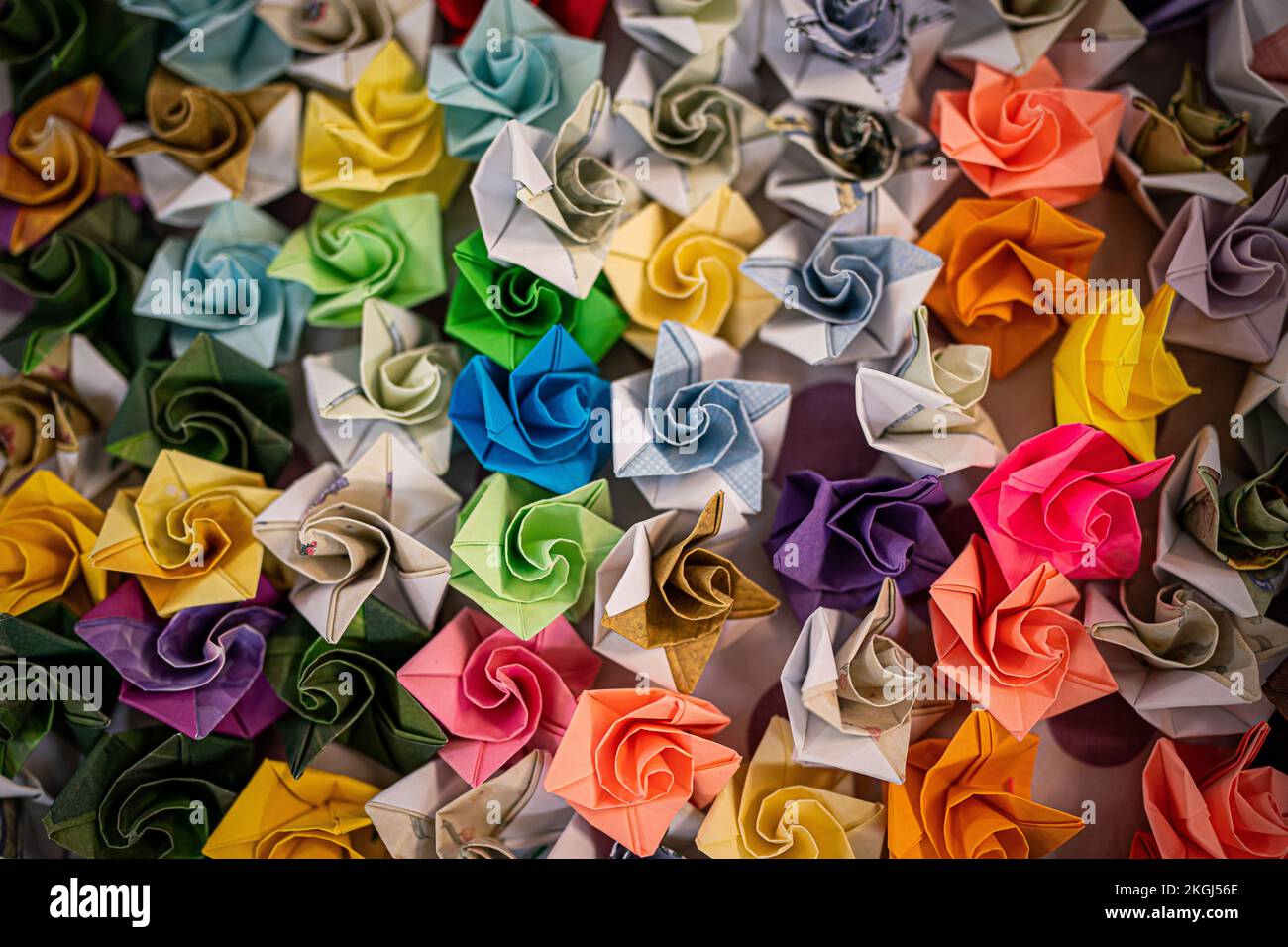 Primo piano particolare di un fiore di carta, che fa parte di un'installazione di fiori creato dalla caregatrice Carina Andrews in occasione della Giornata dei diritti di Carers il 24 novembre, presso il centro commerciale Galleries di Broadmead, Bristol. Il pezzo utilizza 40.138 fiori di carta, ognuno dei quali rappresenta un accompagnatore non retribuito nella zona di Bristol, con i fiori realizzati da accompagnatori e volontari nel corso del 2022 e copre un mock up del salotto del genitore di Carina. Data immagine: Mercoledì 23 novembre 2022. Foto Stock