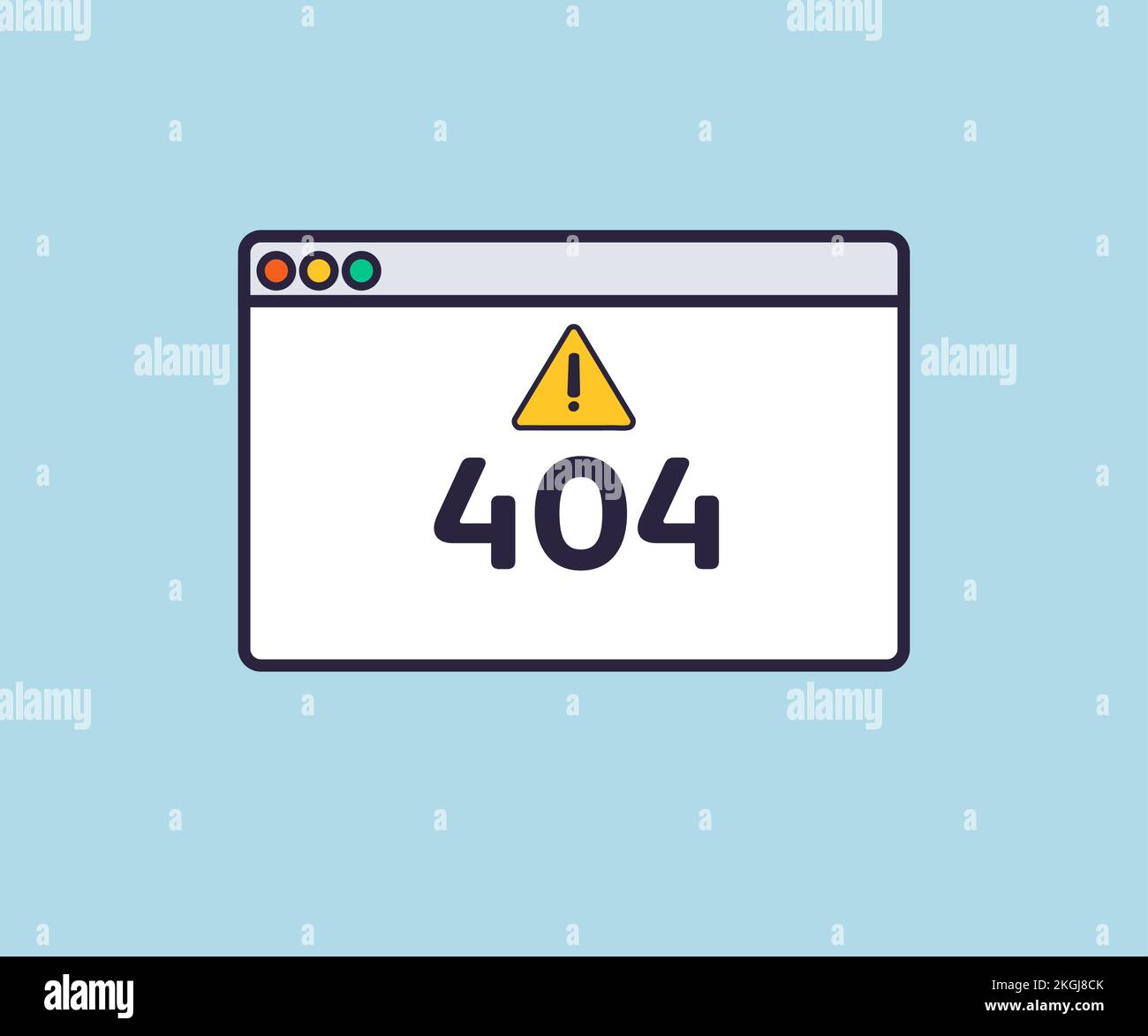 404 pagina di errore non trovata, errore di sistema, design del logo della pagina rotto. Finestra dati semplice. Modello di progettazione della pagina di errore. Finestra del computer con messaggio di errore. Illustrazione Vettoriale