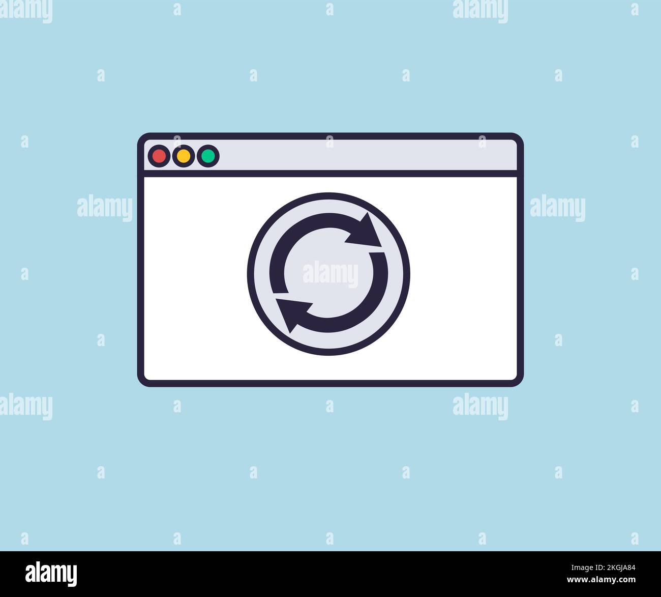 Icona ricarica pagina Web. Simbolo di aggiornamento del sito Web. Aggiornare il design del logo dell'applicazione del sito. Finestra del browser. Browser Internet Windows Concept. Illustrazione Vettoriale