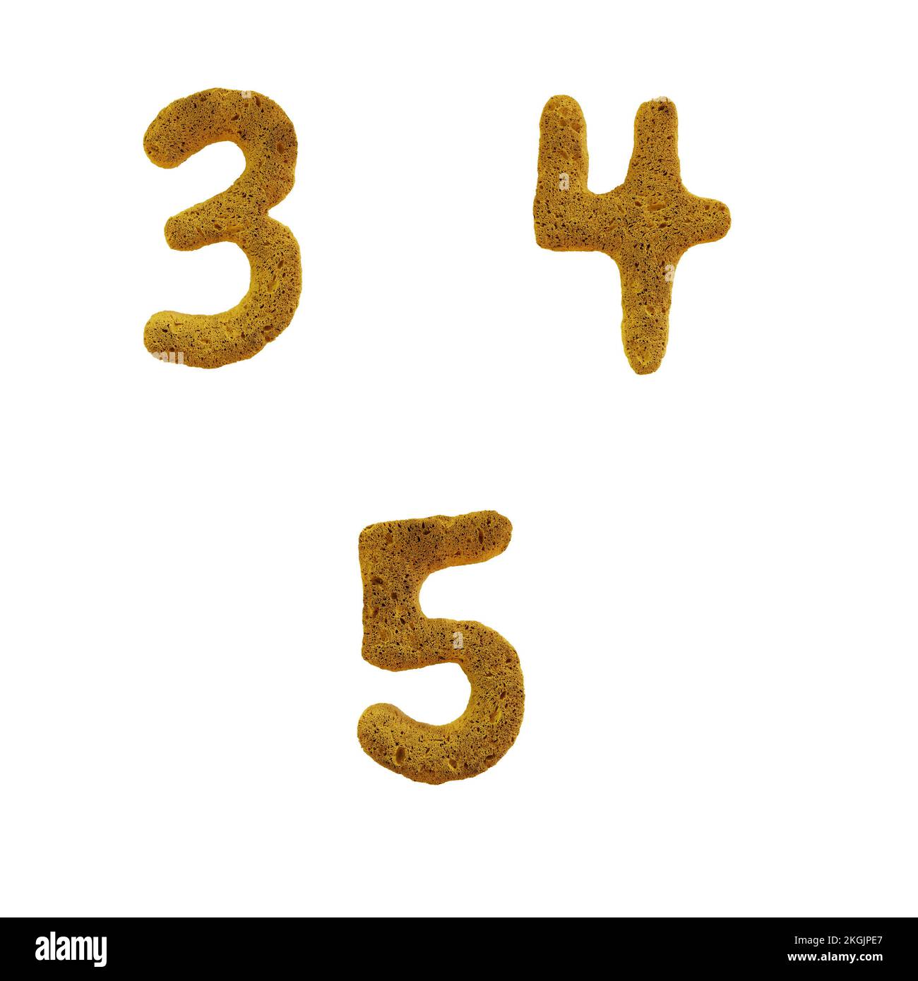 3D rappresentazione dell'alfabeto maiuscolo della spugna gialla - cifre 3- 5 Foto Stock