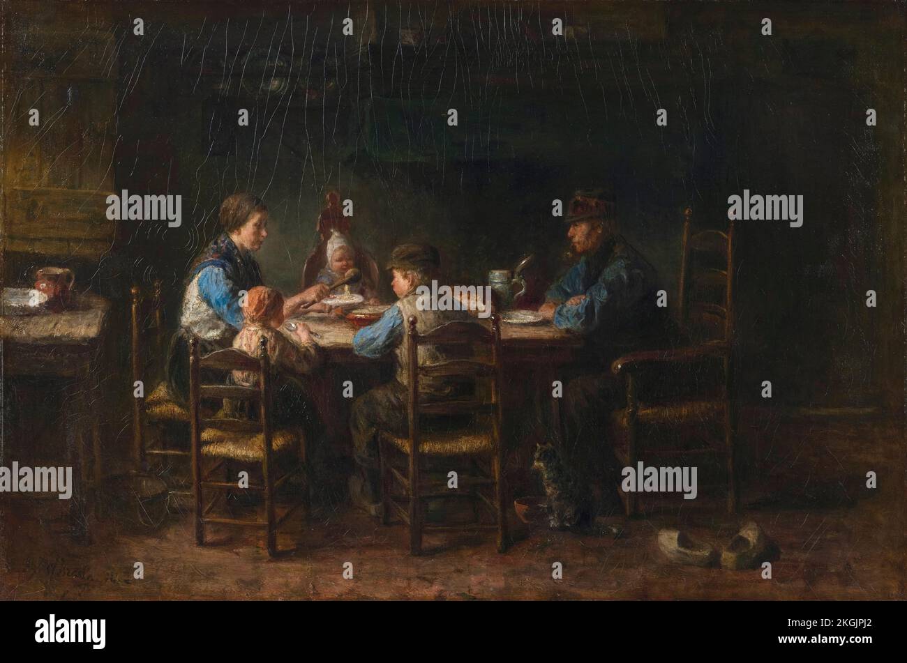 Jozef Israëls pittura, Famiglia contadina al tavolo, olio su tela, 1882 Foto Stock