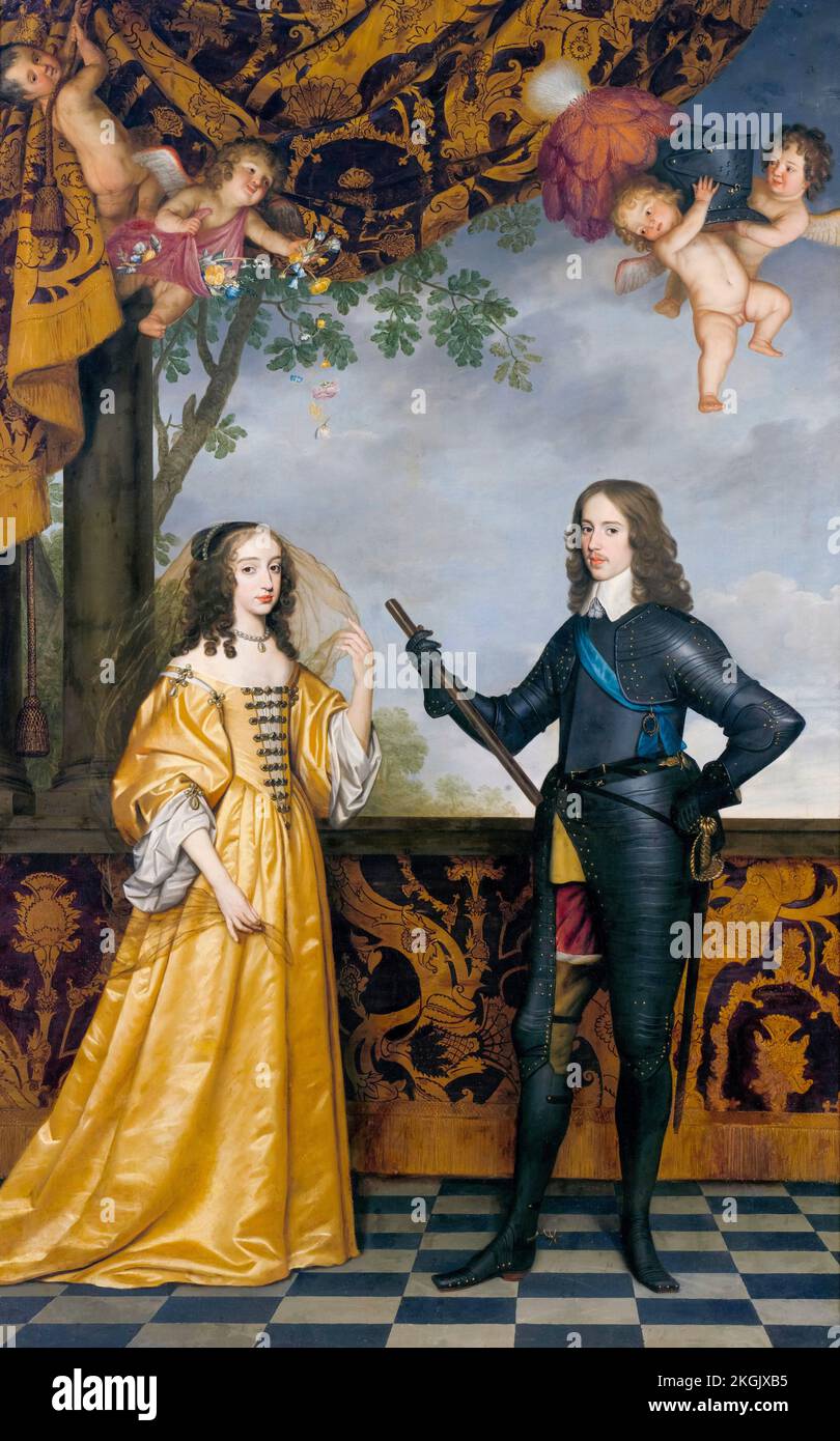 Guglielmo II (1626-1650), Principe di Orange, e sua moglie Mary Stuart (1631-1660) la principessa reale, ritratto dipinto ad olio su tela di Gerard van Honthorst, 1647 Foto Stock