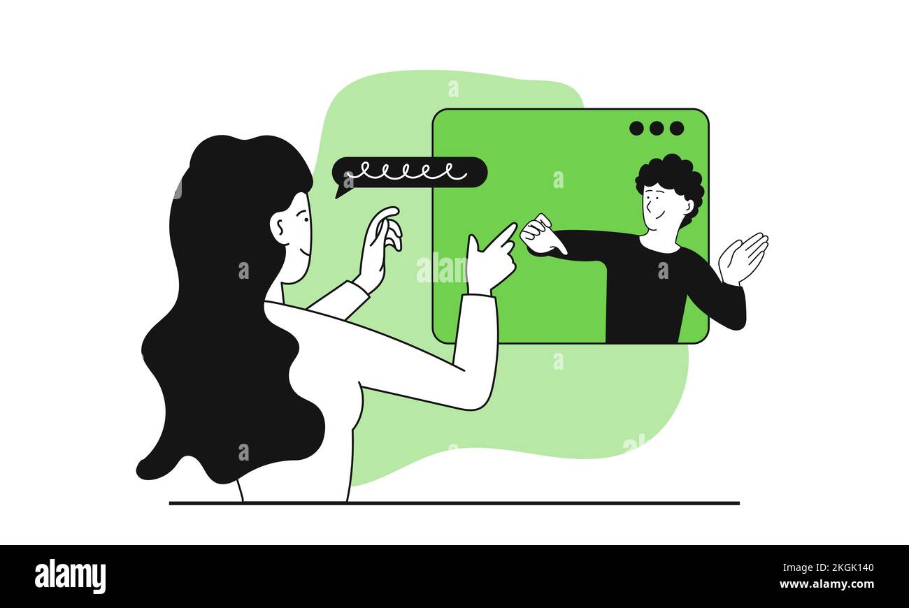 Docente e insegnante online in classe concetto di illustrazione vettoriale. Video conferenza per insegnanti e corsi di formazione online. Webinar di ascolto degli studenti e. Illustrazione Vettoriale