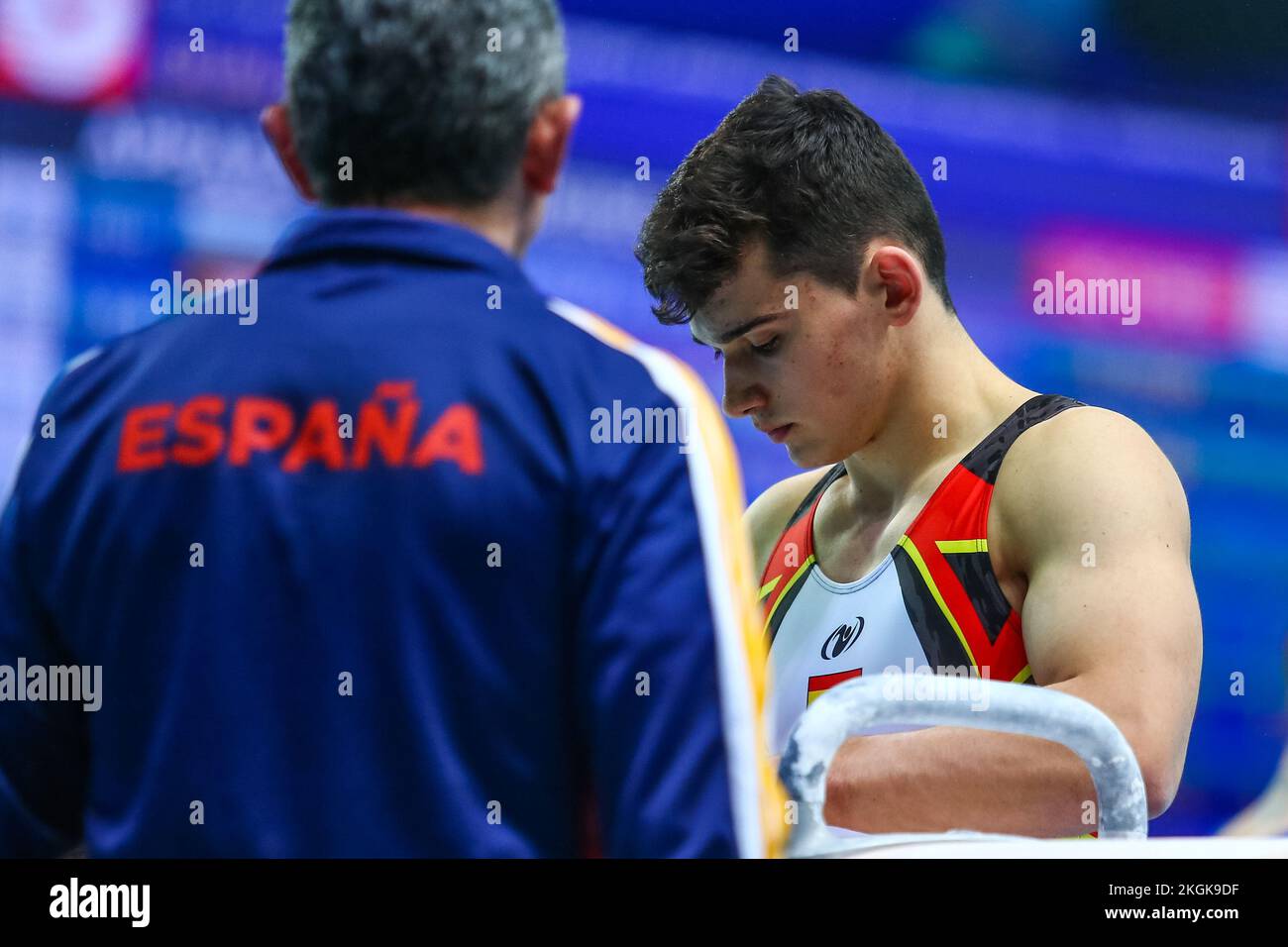 Szczecin, Polonia, 10 aprile 2019: Atleta olimpico Mir Nicolau di Spagna durante i campionati europei di ginnastica artistica Foto Stock