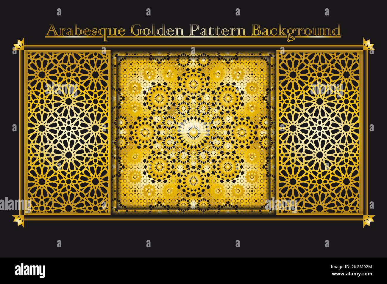 Collezione di sfondo Arabesque dorato, sfondo oro di lusso immagine vettoriale ornamento islamico Illustrazione Vettoriale