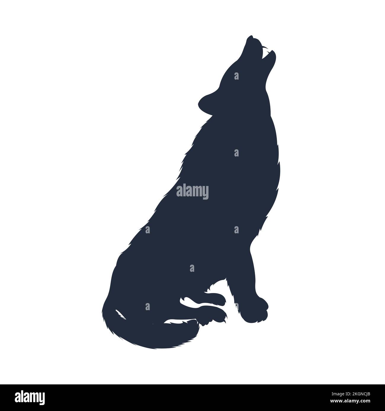 Silhouette del lupo. Logo Vector Wolf. Fauna selvatica, illustrazione del lupo selvatico, icona del lupo seduto Illustrazione Vettoriale