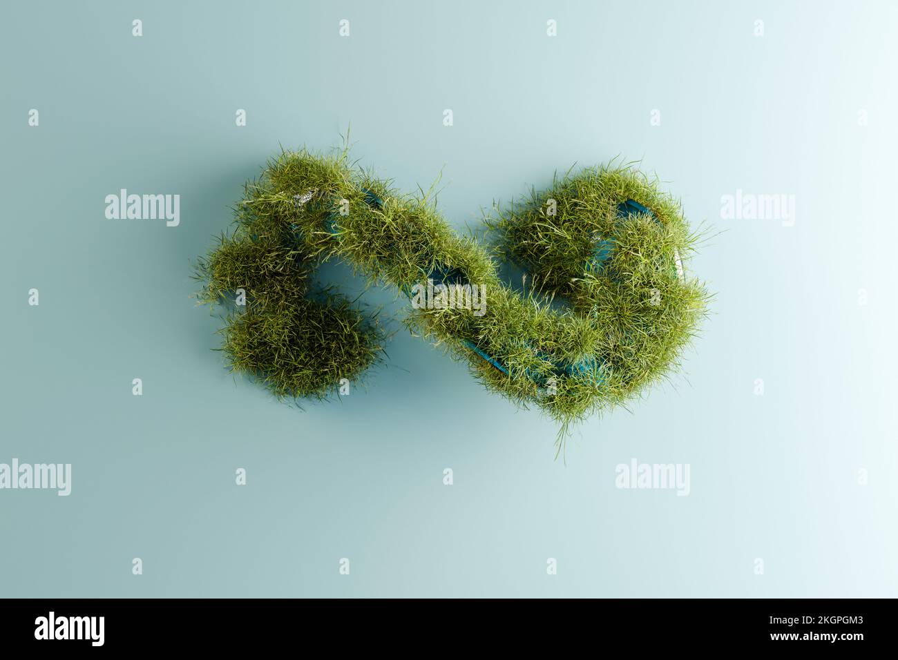 Rappresentazione tridimensionale del simbolo dell'infinito fatto di erba Foto Stock