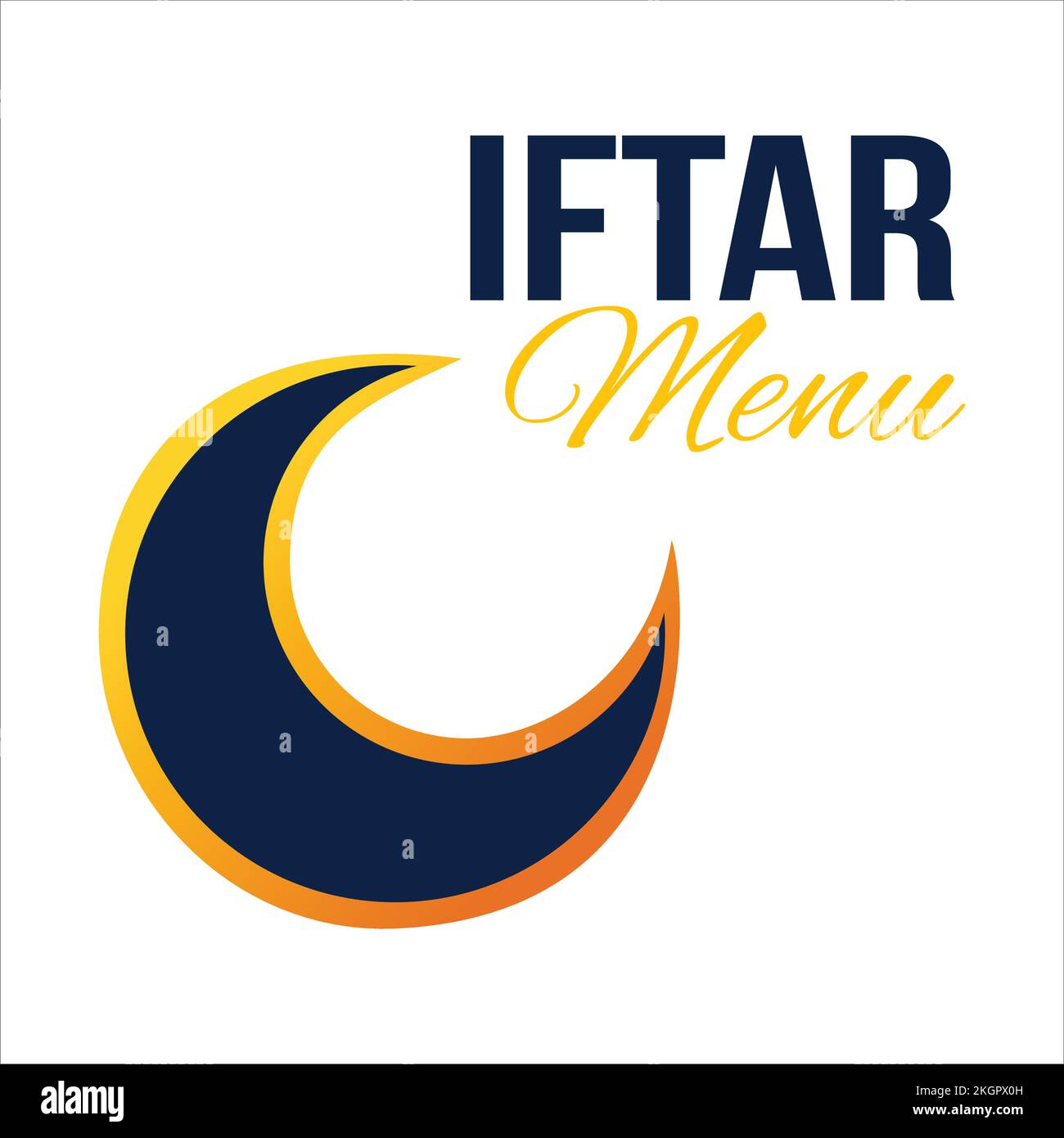 Menu IFTAR evento speciale per Ramadan, menu Iftar oro e blu Moon Shade design, menu Iftar Font design, Illustrazione Vector Design di Ramadan Moon, Illustrazione Vettoriale