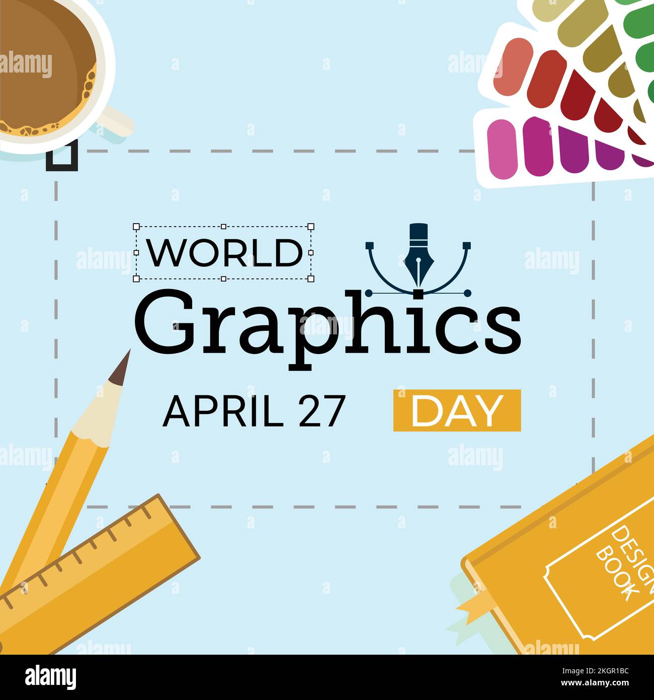 27 Aprile World Graphics Day illustrazione vettoriale con effetto testo nero e altri elementi su sfondo bianco, Grafica Day disegno speciale con mult Illustrazione Vettoriale