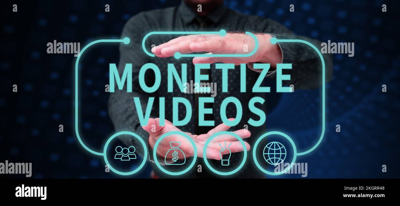 Ispirazione che mostra i video di Monetizza di segno. Concetto che significa processo di guadagnare denaro dai tuoi video caricati su YouTube Foto Stock