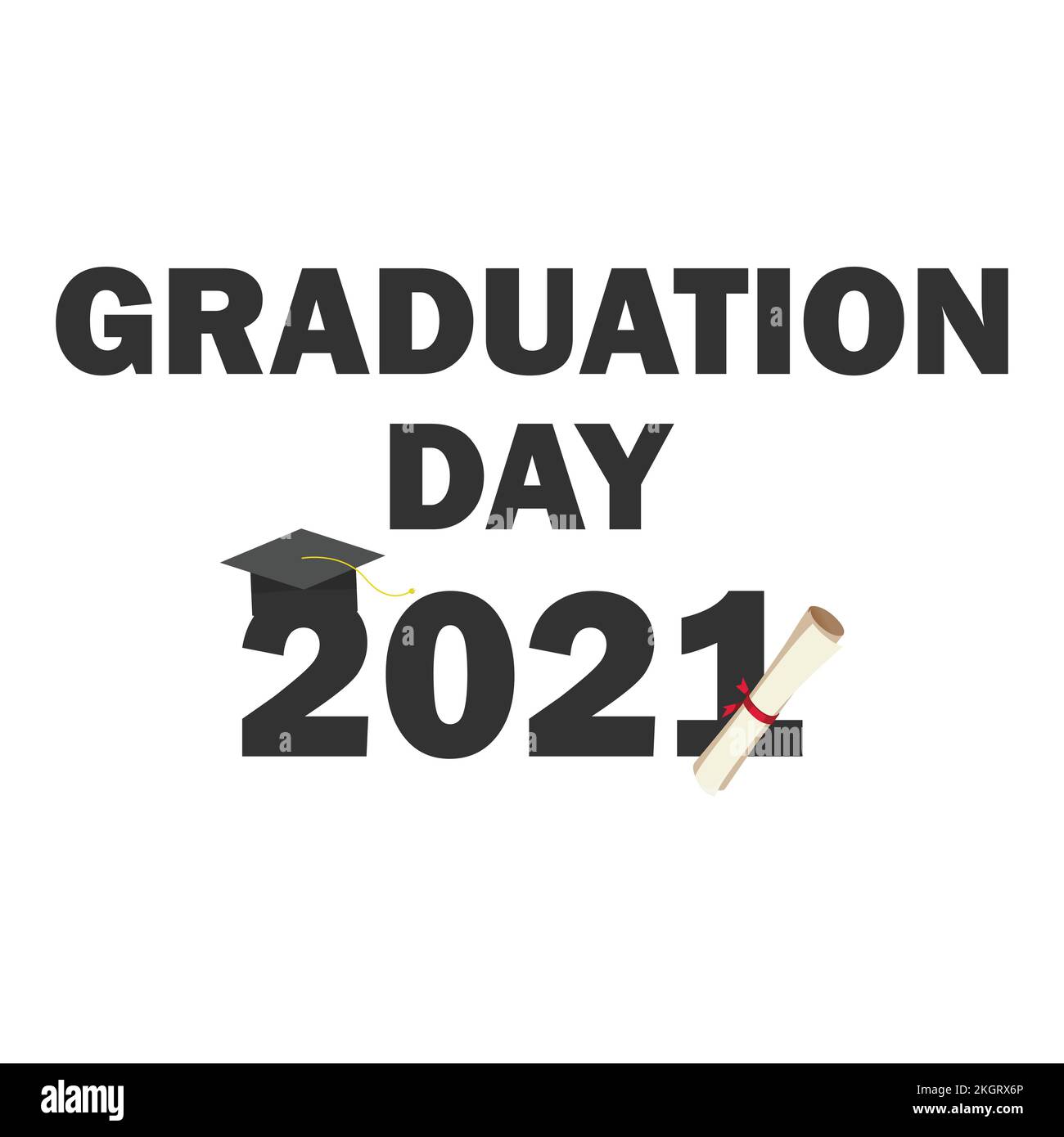 Giornata di laurea per 2021 studenti in testo nero con cappello e borsa di studio, borsa di studio, laurea, università, studenti, nero, 2021, gr Illustrazione Vettoriale