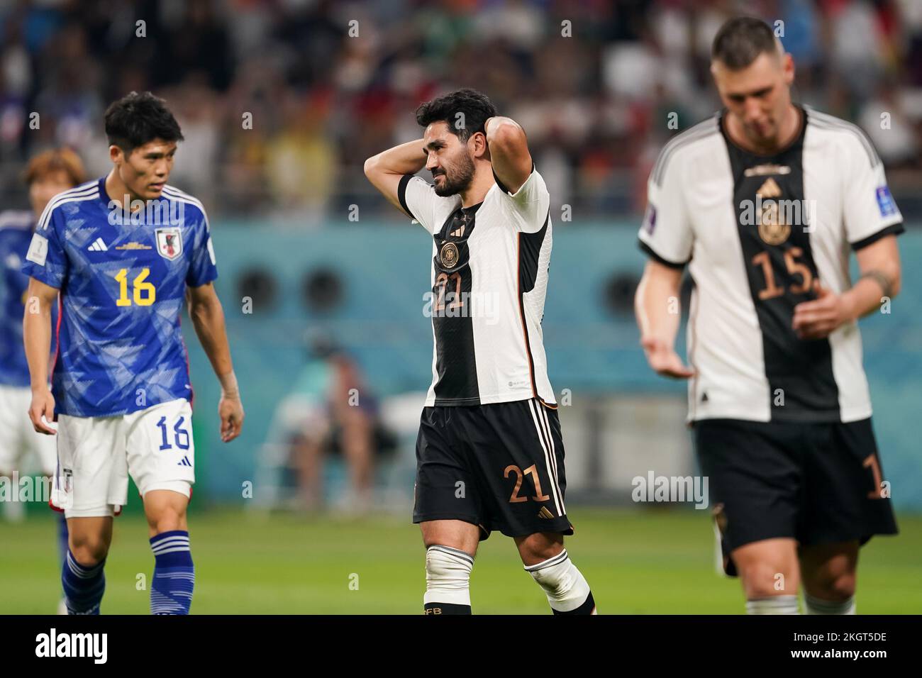 Doha, Qatar. 23rd Nov 2022. DOHA, QATAR - 23 NOVEMBRE: Giocatore di Germania Ilkay Gundogan reagisce durante la Coppa del mondo FIFA Qatar 2022 gruppo e partita tra Germania e Giappone al Khalifa International Stadium il 23 novembre 2022 a Doha, Qatar. (Foto di Florencia Tan Jun/PxImages) Credit: PX Images/Alamy Live News Foto Stock