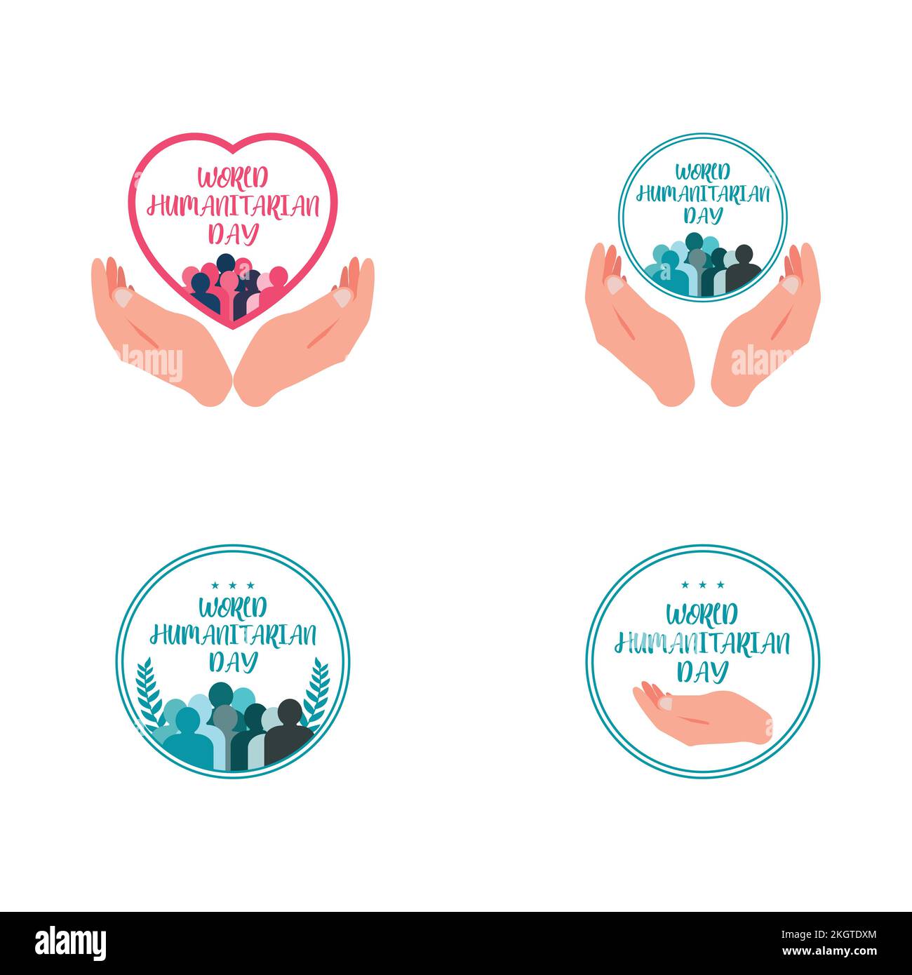 World Humanitarian Day Template Design Collection. Illustrazione del modello vettore giorno umanitario. Modello vettore Giornata umanitaria. Progettazione per Illustrazione Vettoriale