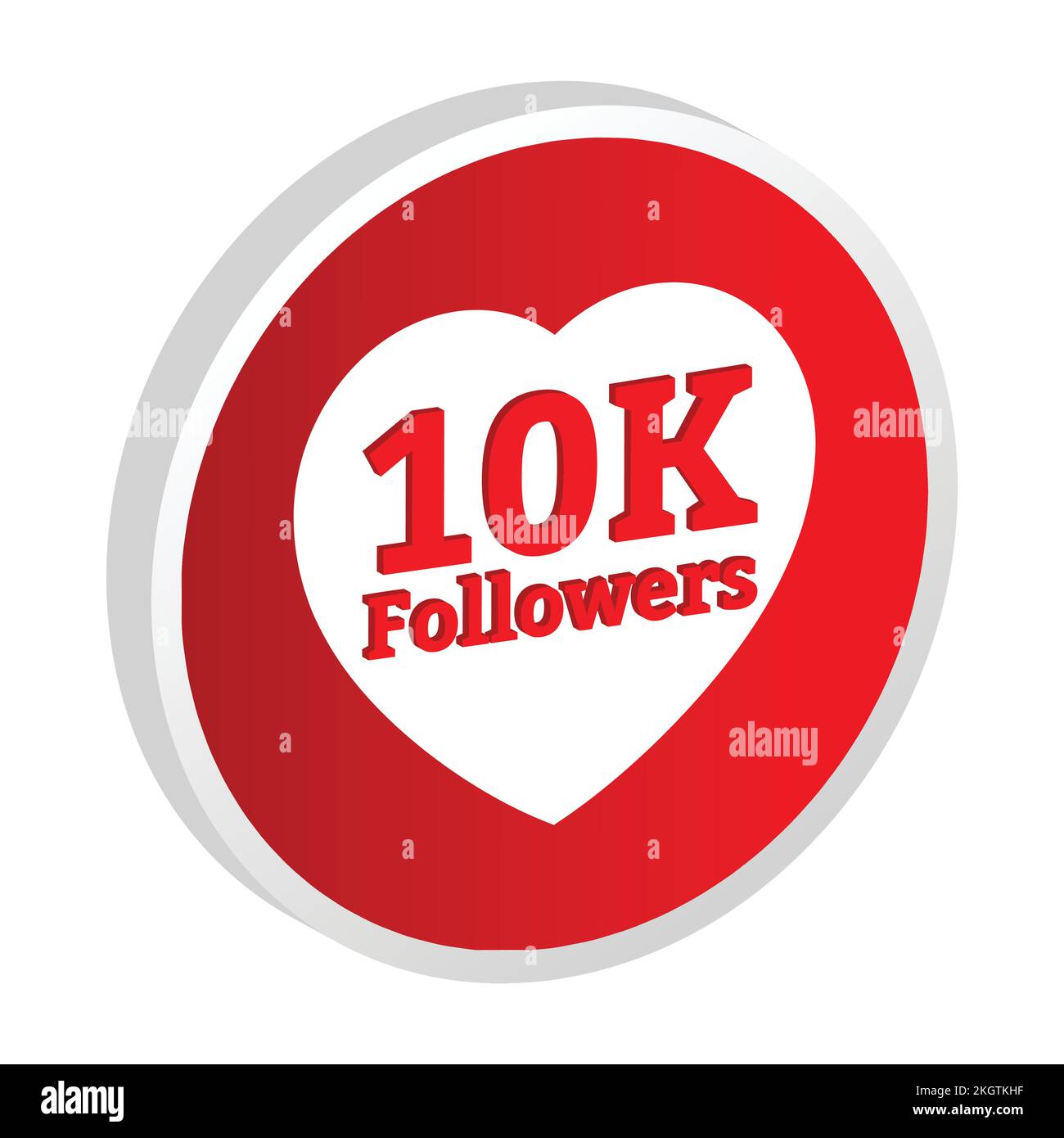 10K Follower Celebration 3D collezione di badge. Ringraziamento per l'illustrazione del vettore di 10K follower. 3D festeggiamento con lov del badge follower di colore rosso 10K Illustrazione Vettoriale