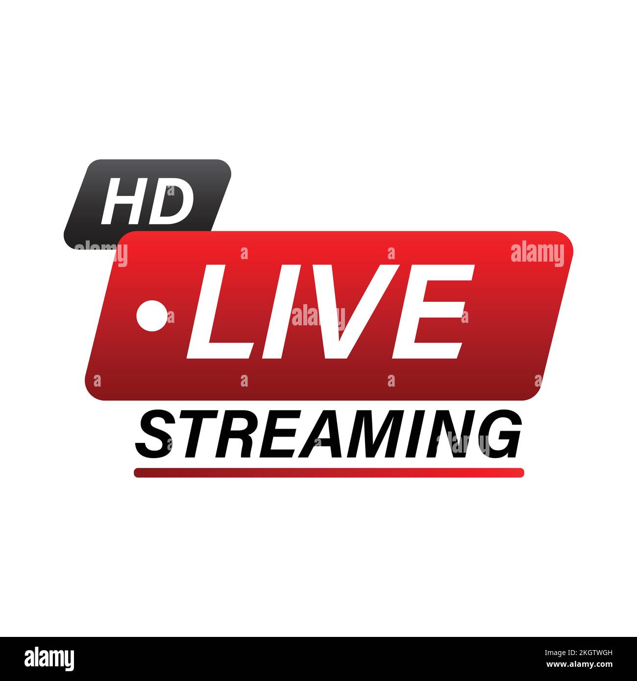 Design delle icone di streaming live per il sistema di trasmissione. Icona Live streaming di colore rosso e nero. Disegno vettoriale live streaming con effetto font. Rosso Illustrazione Vettoriale