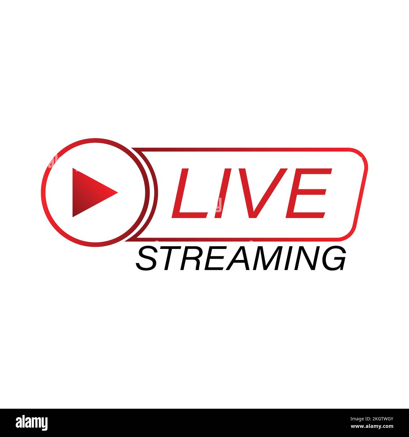 Design vettoriale delle icone di streaming live per il sistema di trasmissione. Icona Live streaming con sfumature di colore rosso e bianco. Disegno vettoriale live streaming con font Illustrazione Vettoriale