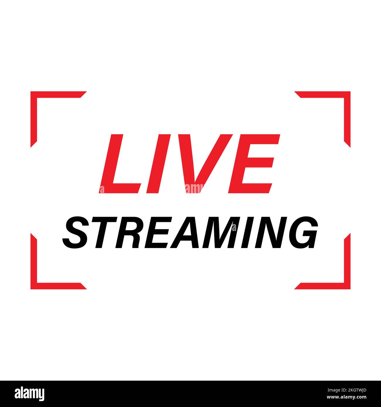 Design delle icone di streaming live per il sistema di trasmissione. Icona Live streaming di colore rosso e nero. Disegno vettoriale live streaming con effetto font. Rosso Illustrazione Vettoriale
