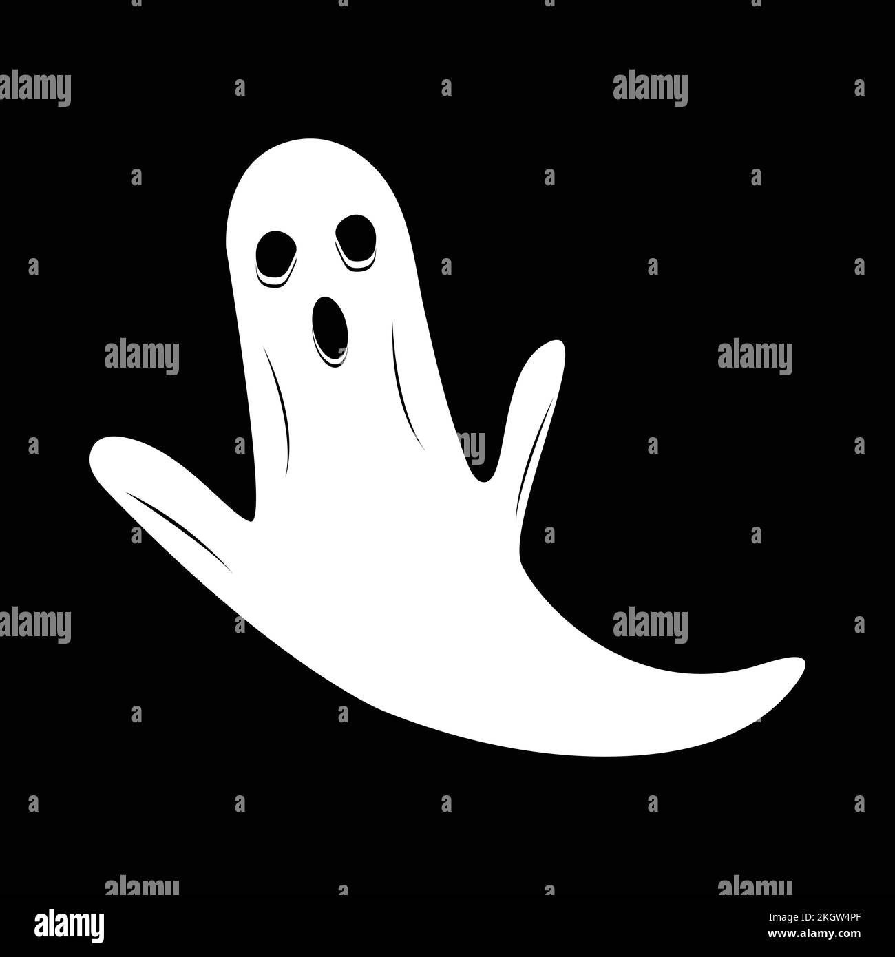 Halloween divertente fantasma bianco disegno su uno sfondo nero. Fantasma con disegno astratto di forma. Illustrazione del vettore dell'elemento fantasma bianco di Halloween. G Illustrazione Vettoriale