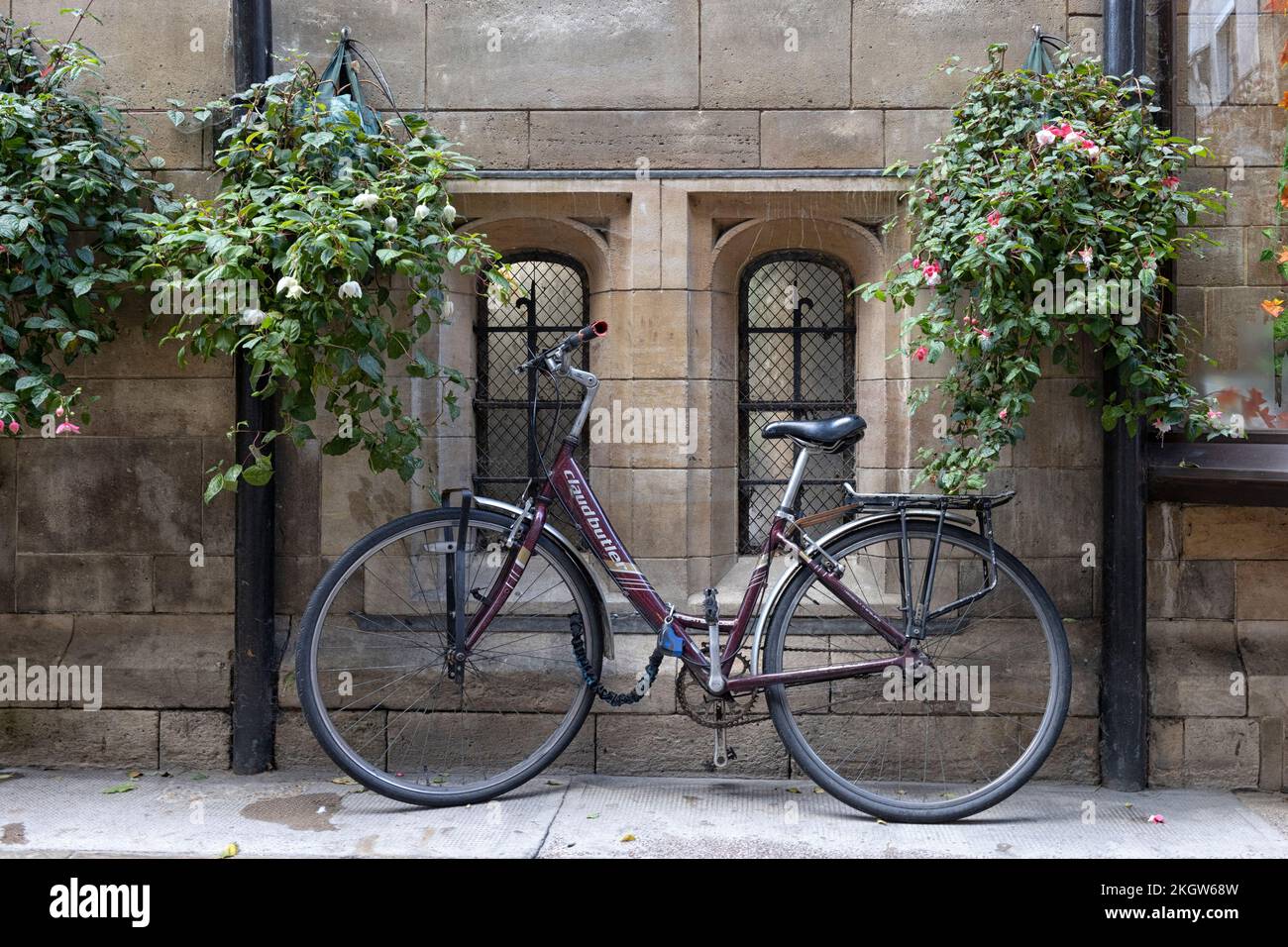 CAMBRIDGE, Regno Unito - 31 OTTOBRE 2022: Biciclette parcheggiate all'esterno di un edificio universitario Foto Stock