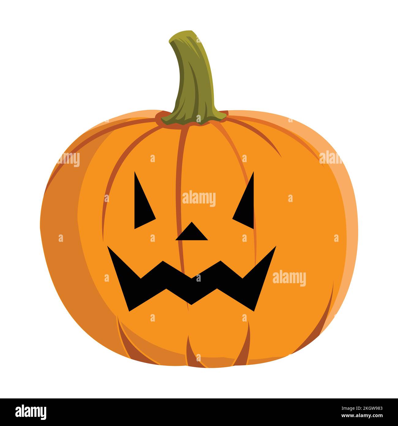 Design in zucca con occhi spaventosi per l'evento di Halloween di colore arancione e verde. Lanterna rotonda in zucca con volto sorridente su sfondo bianco f Illustrazione Vettoriale