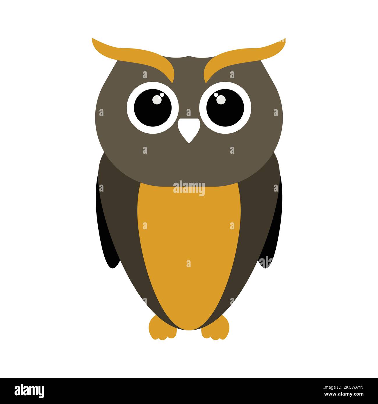 Gufo di Halloween con sfumature di colore nero scuro e giallo. Design di civetta nera di Halloween su sfondo bianco. Design spettrale per il vettore di eventi di Halloween Illustrazione Vettoriale
