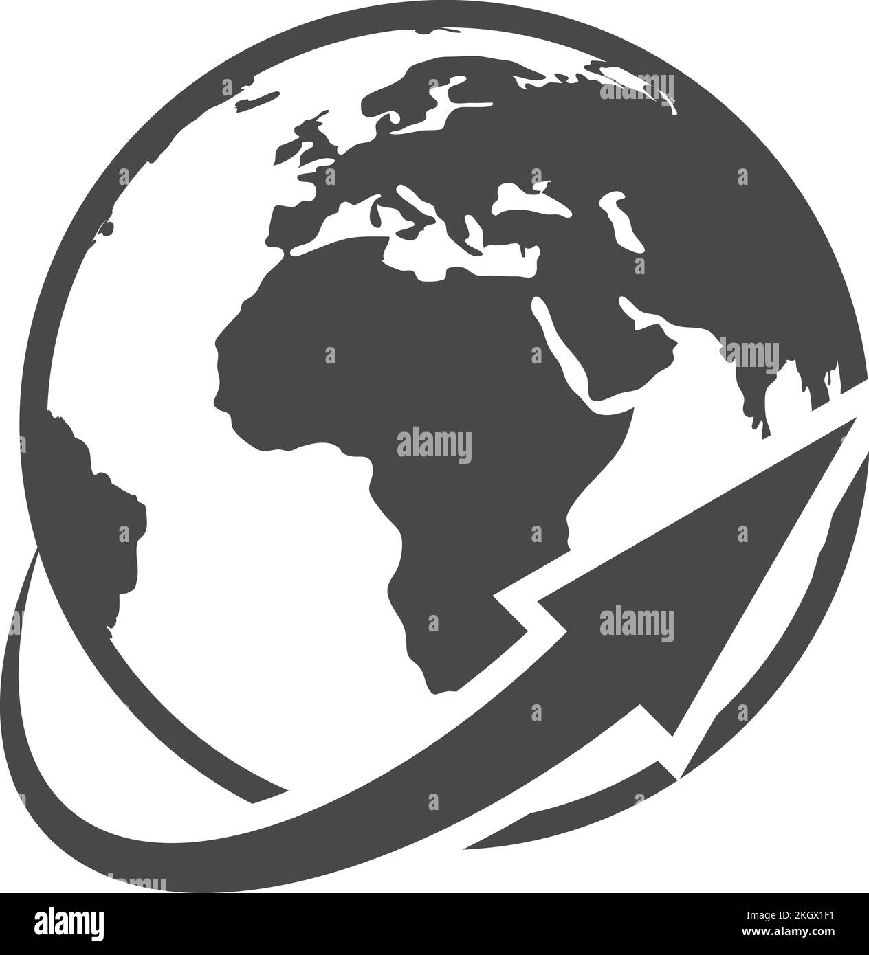 Pianeta Terra con freccia rotonda. Icona del globo Illustrazione Vettoriale