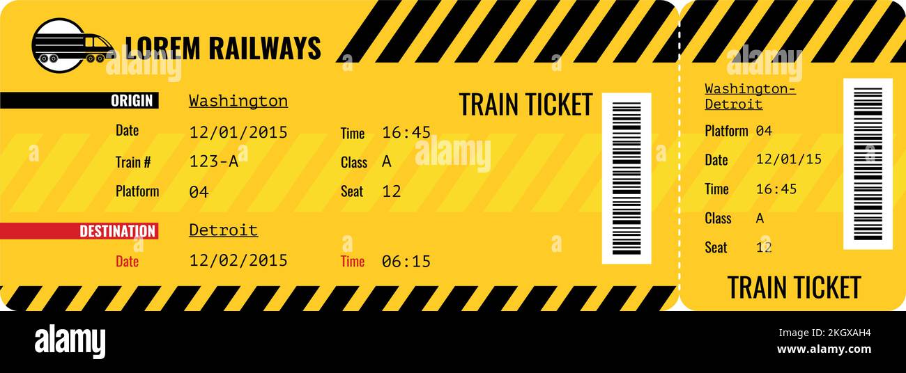 Modello di biglietto del treno. Disposizione dei pass per il trasporto ferroviario Illustrazione Vettoriale