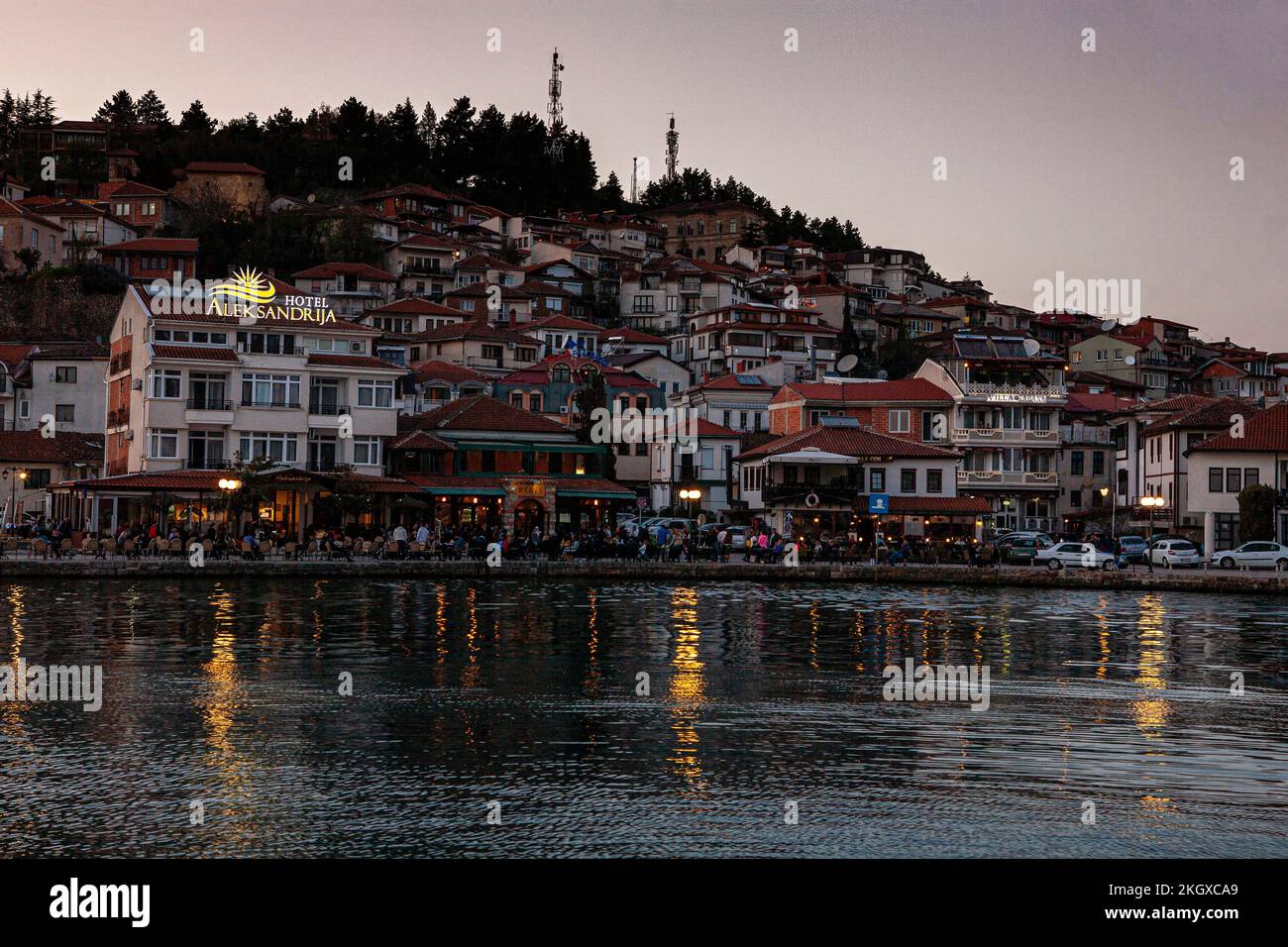 Città di Ohrid, città vecchia, architettura tradizionale, lago di Ohrid, Macedonia settentrionale, Balcani, Europa orientale Foto Stock