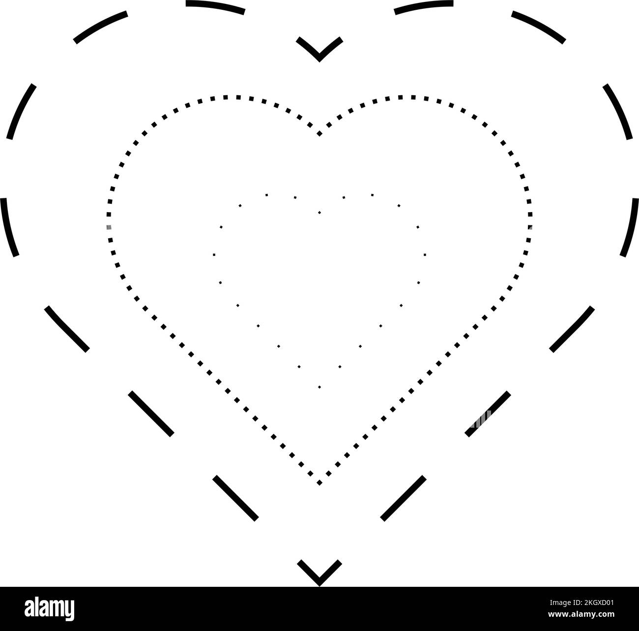 Simbolo a forma di cuore tracciato, linea tratteggiata tratteggiata tratteggiata a tratti per prescolare, asili e bambini Montessori, pretrattando, disegnando e tagliando prac Illustrazione Vettoriale