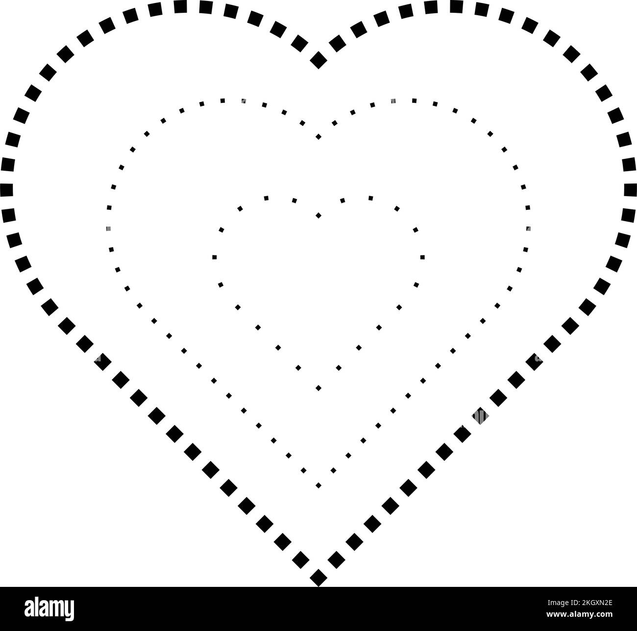 Simbolo a forma di cuore tracciato, linea tratteggiata tratteggiata tratteggiata a tratti per prescolare, asili e bambini Montessori, pretrattando, disegnando e tagliando prac Illustrazione Vettoriale