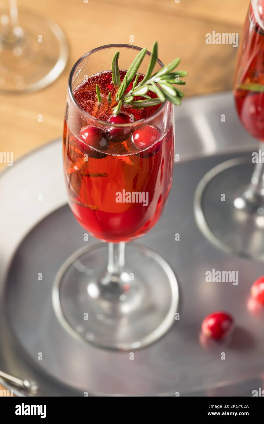 Boozy rinfrescante Poinsettia Cranberry Champagne cocktail per Natale Foto Stock
