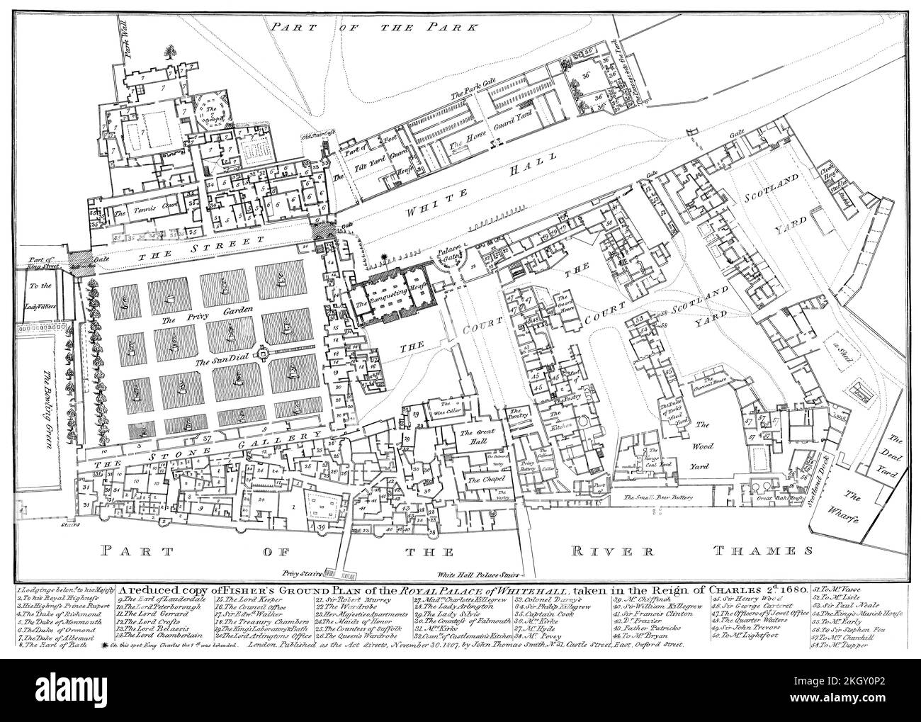 Il palazzo di Whitehall, Westminster, Londra, Inghilterra, 1680 Foto Stock