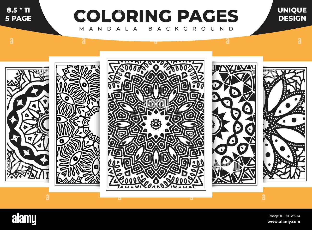 Pagina da colorare sfondo mandala. Design della pagina Mandala KDP da colorare. Libro da colorare in bianco e nero. Vettore modello Mandala. Colorin KDP Mandala Illustrazione Vettoriale