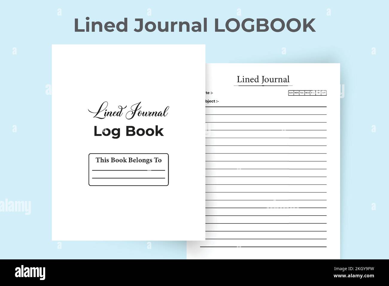 Registro del giornale interno KDP. Modello giornale elenco di lavoro con righe. Notebook interno KDP. Modello del perno di banco rigato. Soggiorno interno KDP foderato Illustrazione Vettoriale